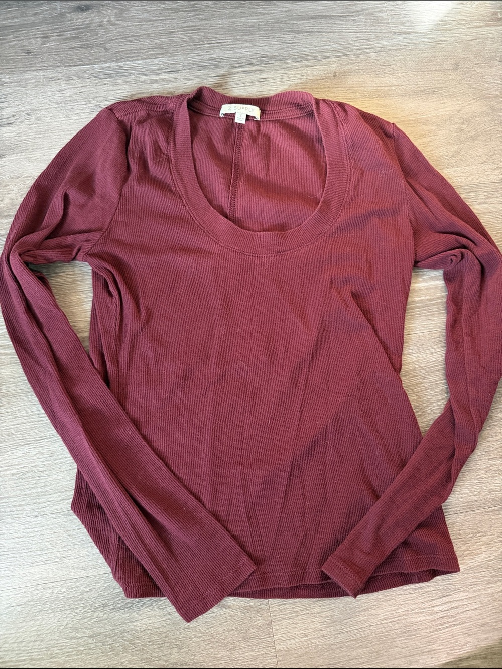Scoop Neck Long-Sleeve Thermal Top - Burgundy